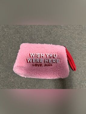 Victoria’s Secret Pink Sherpa Cosmetic Bag Whish You Were Here NEW Without Tag